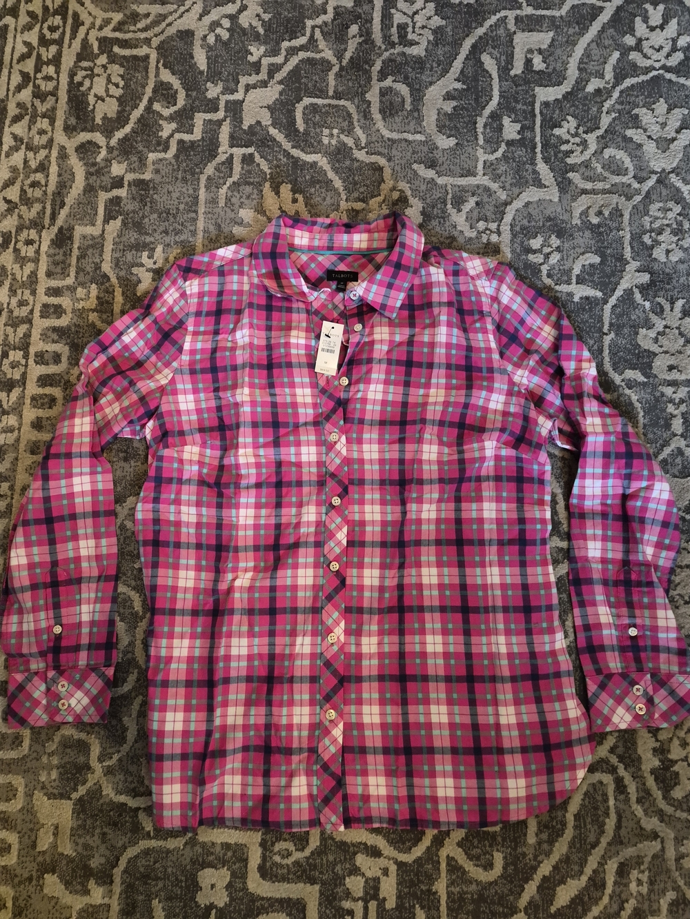 Talbots Pink Plaid‎ Button-Down Shirt Size M